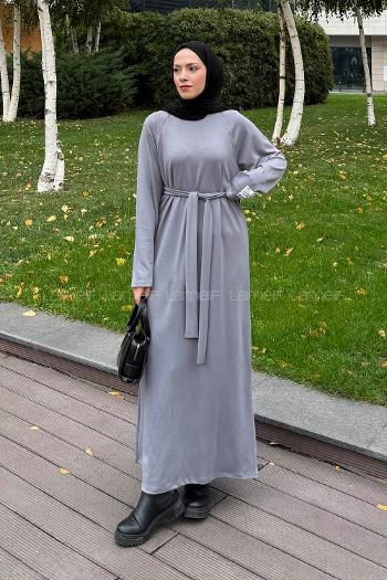 Lamelif Arma Detaylı Elbise Gri