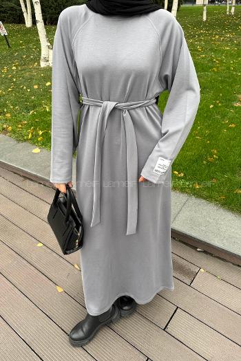 Lamelif Arma Detaylı Elbise Gri