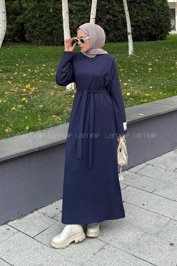 Lamelif Arma Detaylı Elbise Lacivert