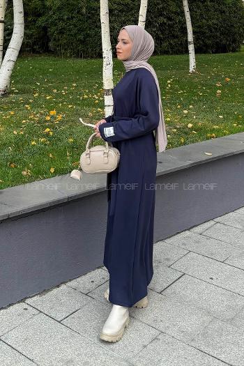 Lamelif Arma Detaylı Elbise Lacivert