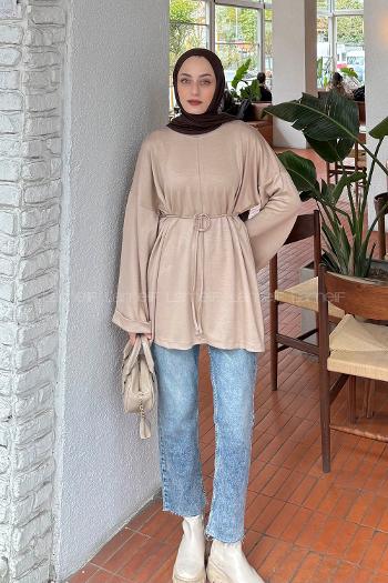 Beige Crew Neck Long Arm Sweatshirt