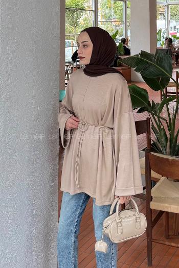 Beige Crew Neck Long Arm Sweatshirt