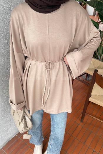 Beige Crew Neck Long Arm Sweatshirt
