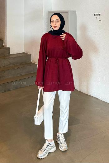 Lamelif Bağlama Detaylı Oysho Sweat Bordo