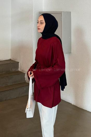 Lamelif Bağlama Detaylı Oysho Sweat Bordo
