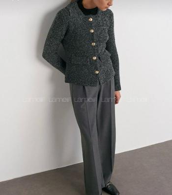 Lamelif Dilvin Polo Yaka Düğmeli Cep Detaylı Triko Hırka-Antrasit