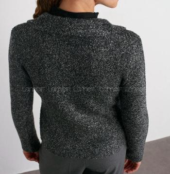 Lamelif Dilvin Polo Yaka Düğmeli Cep Detaylı Triko Hırka-Antrasit