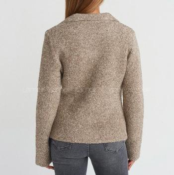 Lamelif Dilvin Polo Yaka Düğmeli Cep Detaylı Triko Hırka-Vizon