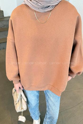 Lamelif Jasmin Bisiklet Yaka Oversize Sweat Camel