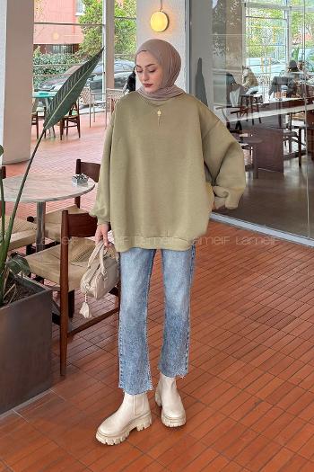 Lamelif Oversize Sweatshirt Çağla Yeşili