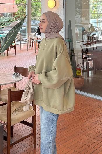 Lamelif Oversize Sweatshirt Çağla Yeşili