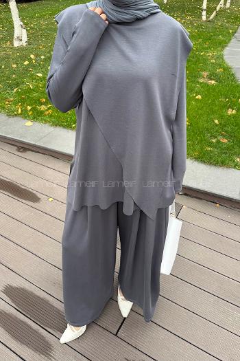 Lamelif Pelerinli Tesettür Takım Antrasit