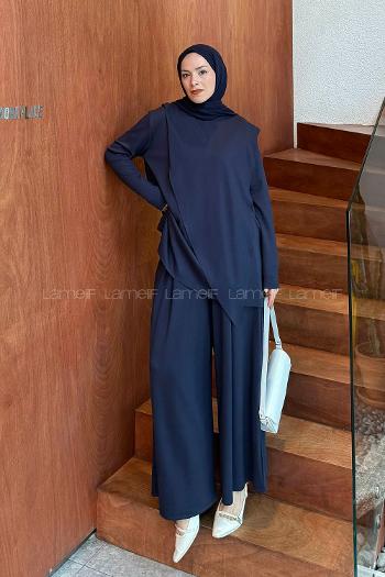Lamelif Pelerinli Tesettür Takım Lacivert