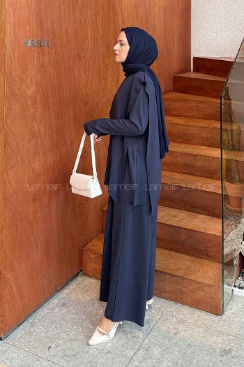 Lamelif Pelerinli Tesettür Takım Lacivert