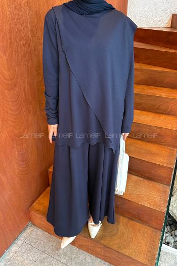 Lamelif Pelerinli Tesettür Takım Lacivert