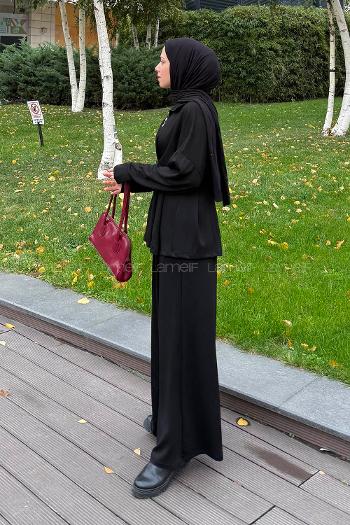 Lamelif Pile Detaylı Takım Siyah