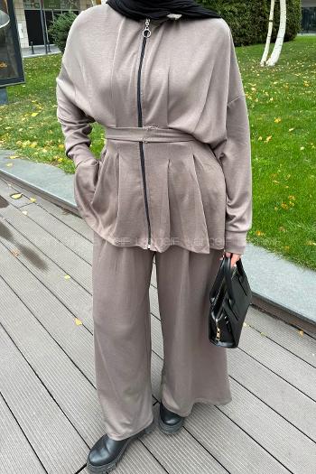 Soft Brown Neckband Long Arm Viscose Fabric Modal Regular Trousers Comfortable Suit