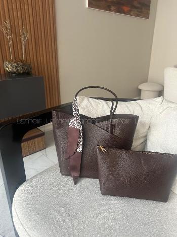 Fular Detaylı Yavrulu El   ve Omuz Çantası