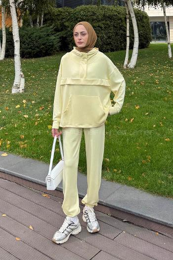 Lameli Kanguru Cep Modal Takım Sarı