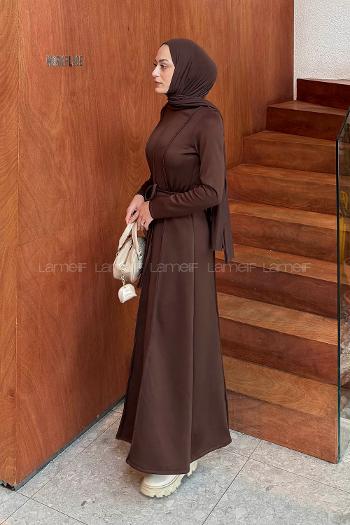 Bitter Brown Crew Neck Polyester Dresess