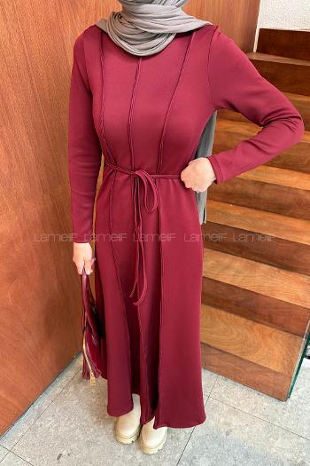 Lamelif Dalgıç Tesettür Elbise Bordo