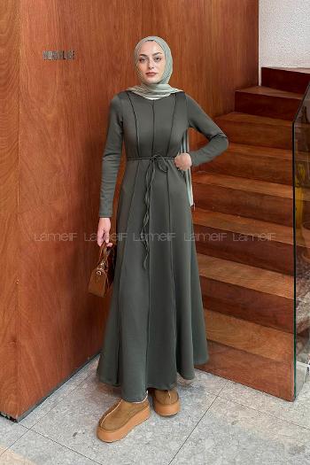 Lamelif Dalgıç Tesettür Elbise Haki