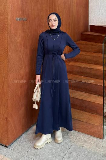 Navy Blue Crew Neck Polyester Dresess