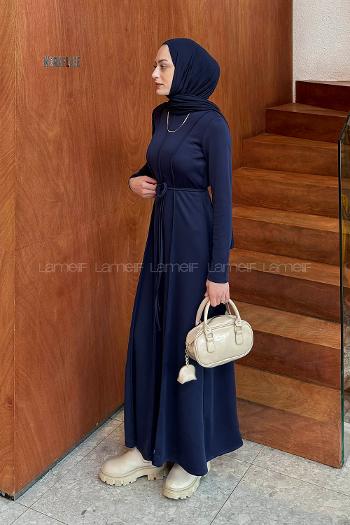 Navy Blue Crew Neck Polyester Dresess