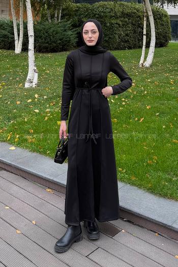 Black Crew Neck Polyester Dresess