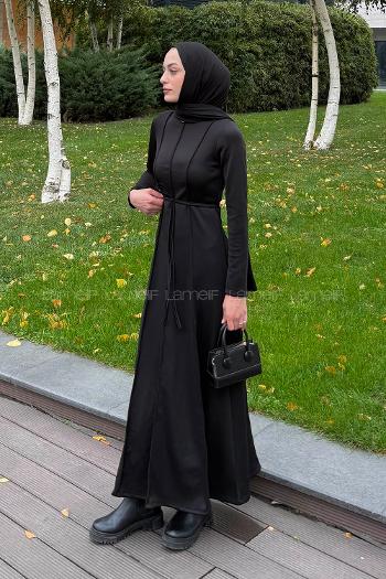 Black Crew Neck Polyester Dresess