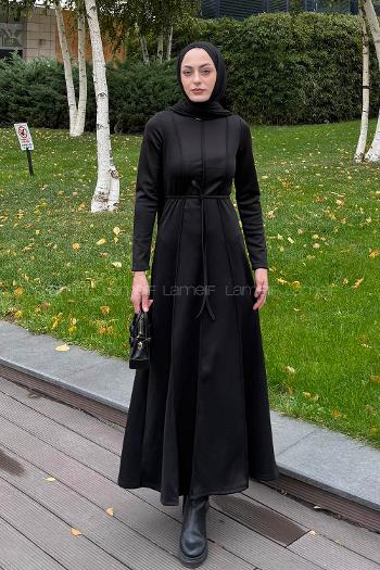 Black Crew Neck Polyester Dresess