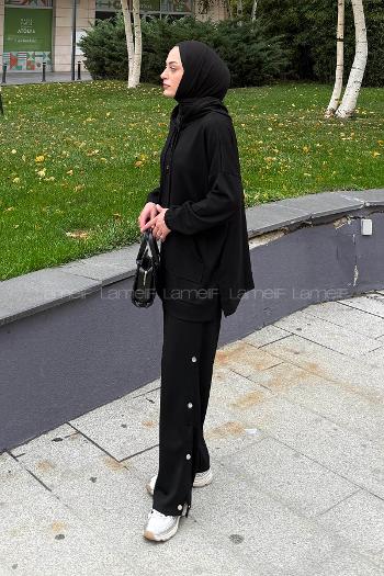 Black Hood Neck Long Arm Cotton Regular Trousers Comfortable Suit