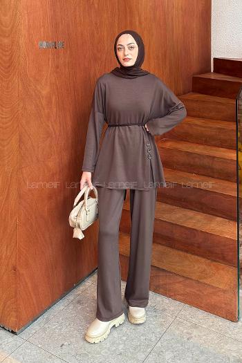 Bitter Brown Crew Neck Long Arm Cotton Regular Trousers Comfortable Suit