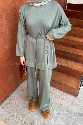 Lamelif Düğmeli İkili Takım Haki