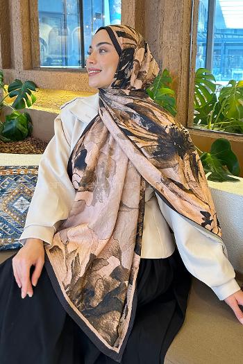 Lamelif Floral Desen Bambu Şal Camel