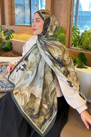 Lamelif Floral Desen Bambu Şal Haki
