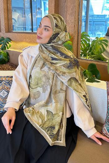 Lamelif Floral Desen Bambu Şal Mint Yeşili