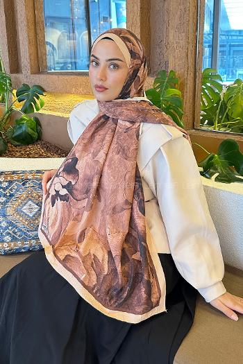 Lamelif Floral Desen Bambu Şal Sütlü Kahve