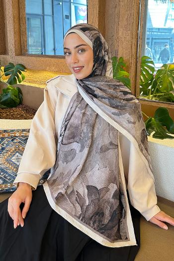 Lamelif Floral Desen Bambu Şal Toprak