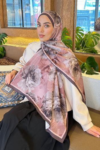 Lamelif Flower Desen Bambu Şal Pudra