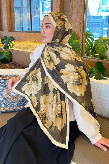 Yellow Cotton Fabric Striped Printed Shawl