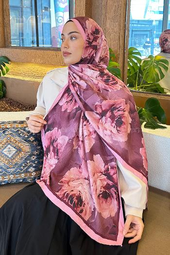 Lamelif Flower Desen Bambu Şal Şeker Pembe
