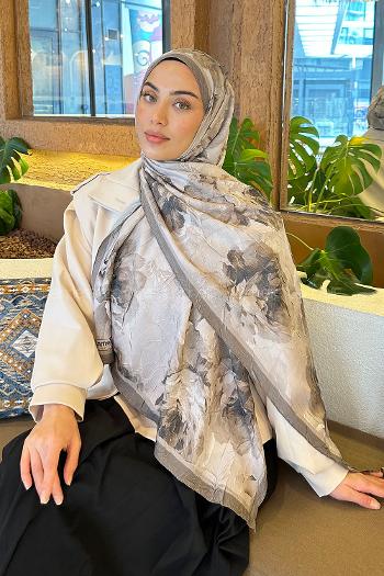 Lamelif Flower Desen Bambu Şal Soft Kahve