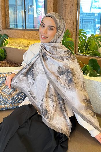 Lamelif Flower Desen Bambu Şal Soft Kahve