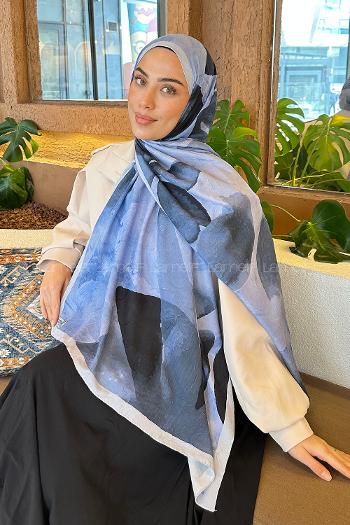 Lamelif Yaprak Desen Bambu Şal Bebe Mavisi