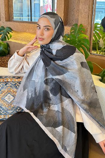 Lamelif Yaprak Desen Bambu Şal Gri