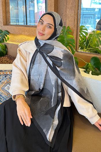 Lamelif Yaprak Desen Bambu Şal Siyah