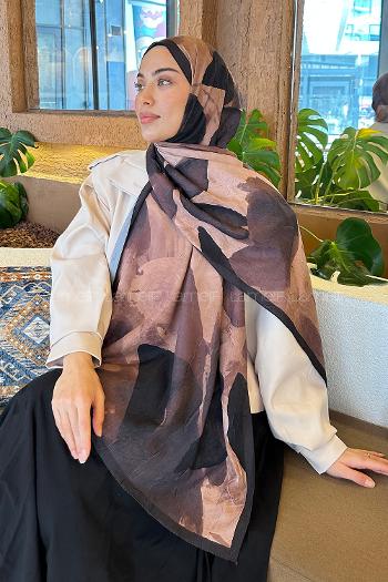 Lamelif Yaprak Desen Bambu Şal Sütlü Kahve