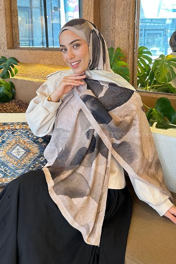 Lamelif Yaprak Desen Bambu Şal Vizon