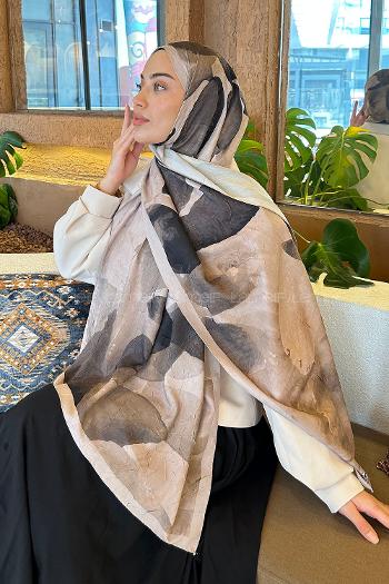 Lamelif Yaprak Desen Bambu Şal Vizon